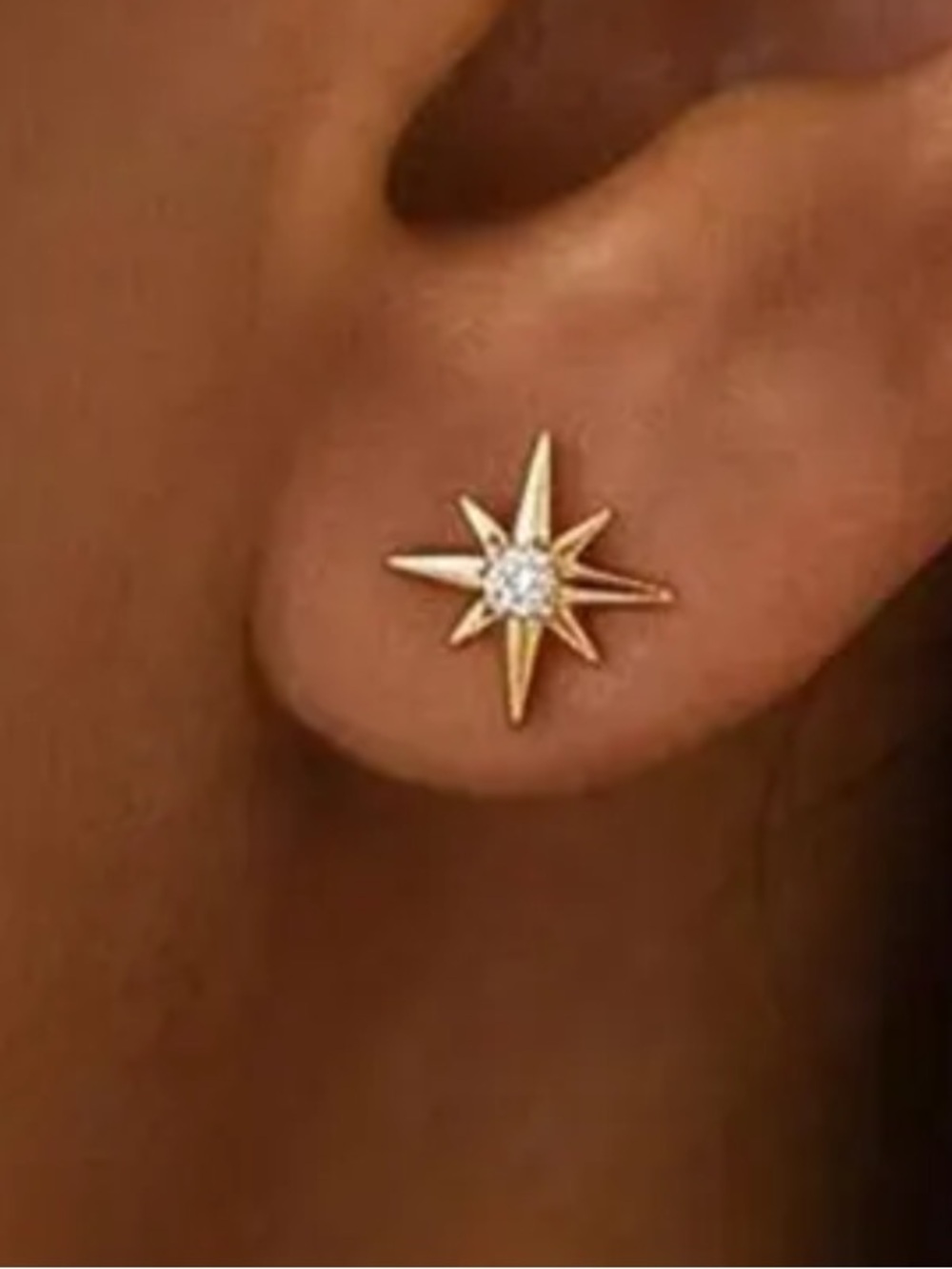 Gold Starburst Stud Earrings with Center Crystal 10k
